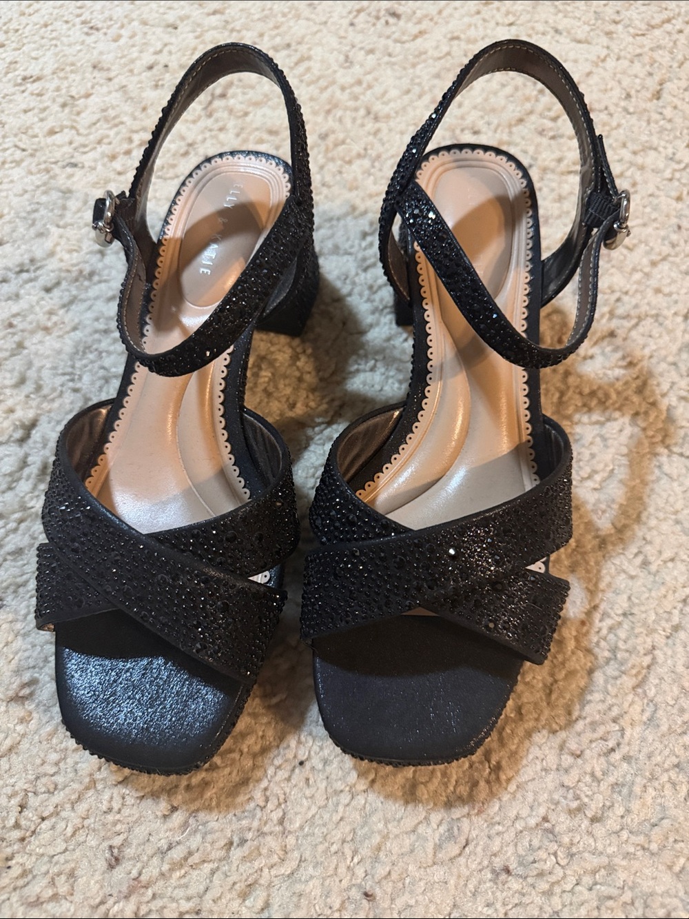 Kelly & Katie - Black Sparkle Block Heel Sandals